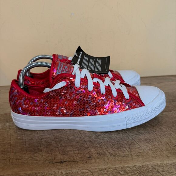 NWT Converse Chuck Taylor All Star Red Sequin Low Top Sneakers shoes size 9.5 - Picture 3 of 7